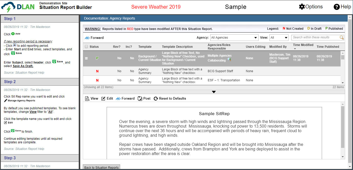 Figure 3: Sample Situation Report Dashboard