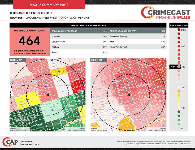 CRIMECAST Premium Plus Report Toronto City Hall MAX 3 Summary Page